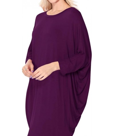 Women's Plus Size Round Neck Draped Side 3/4 Dolman Sleeves Dress Made in USA Mdr00733 Purple $14.97 Dresses