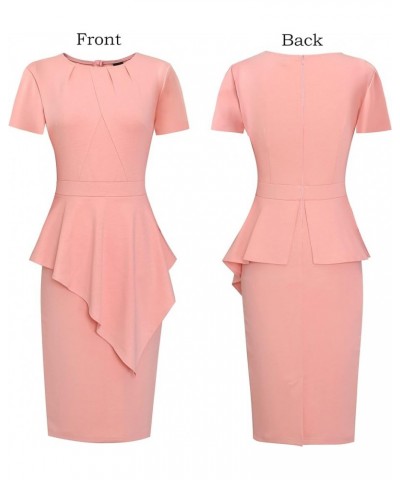 Womens Pleated Peplum Crew Neck Work Office Business Bodycon Pencil Dress Peach Pink Asymmetrical Peplum $28.79 Dresses