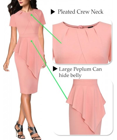 Womens Pleated Peplum Crew Neck Work Office Business Bodycon Pencil Dress Peach Pink Asymmetrical Peplum $28.79 Dresses