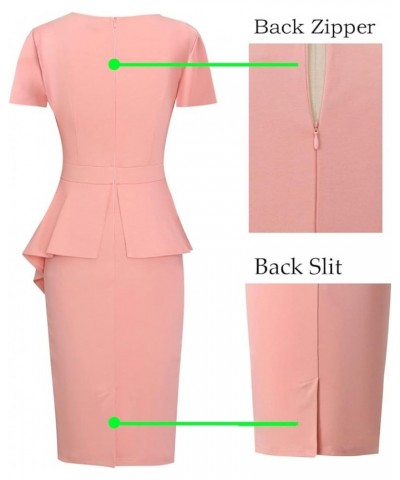 Womens Pleated Peplum Crew Neck Work Office Business Bodycon Pencil Dress Peach Pink Asymmetrical Peplum $28.79 Dresses