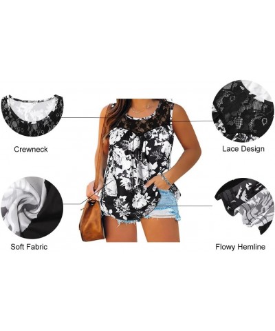 Plus Size Tank Tops for Women V/Round Neck Summer Sleeveless Basic Pleated Shirt Keyhole Tank XL-5XL E-951 Black Floral $10.7...