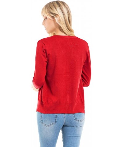 Women's Classic Button Down Long Sleeve V-Neck Soft Knit Sweater Cardigan Red $10.50 Sweaters