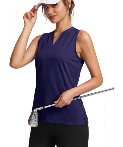 Women's Sleeveless Golf Shirt V-Neck Lightweight Quick Dry Tennis Tank Tops Polo Shirts for Women Navy $14.10 Shirts