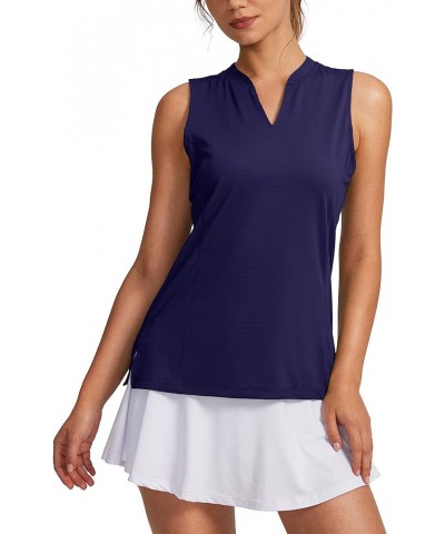 Women's Sleeveless Golf Shirt V-Neck Lightweight Quick Dry Tennis Tank Tops Polo Shirts for Women Navy $14.10 Shirts