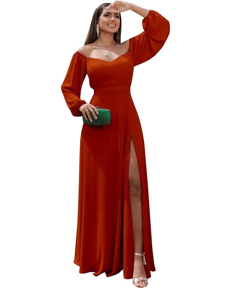 Long Sleeve Bridesmaid Dress for Women with Slit A Line Off The Shoulder Chiffon Formal Evening Dresses Rust $28.80 Dresses