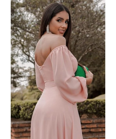 Long Sleeve Bridesmaid Dress for Women with Slit A Line Off The Shoulder Chiffon Formal Evening Dresses Rust $28.80 Dresses