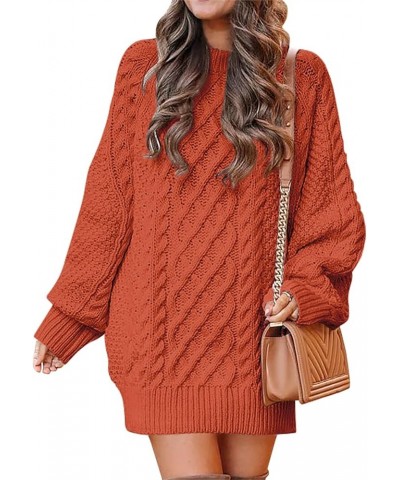 Women 2023 Fall Crewneck Long Sleeve Oversized Cable Knit Chunky Pullover Short Sweater Dresses Rust $23.65 Sweaters