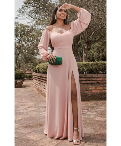 Long Sleeve Bridesmaid Dress for Women with Slit A Line Off The Shoulder Chiffon Formal Evening Dresses Rust $28.80 Dresses