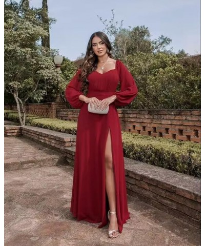 Long Sleeve Bridesmaid Dress for Women with Slit A Line Off The Shoulder Chiffon Formal Evening Dresses Rust $28.80 Dresses