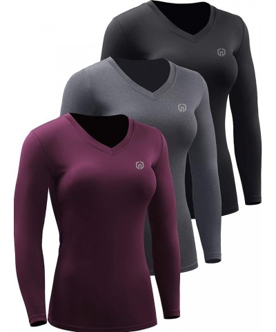 Women's 3 Pack Compression Shirts Long Sleeve Yoga Athletic Running T Shirt V-neck: Black/Grey/Red,3 Pack $13.11 Activewear