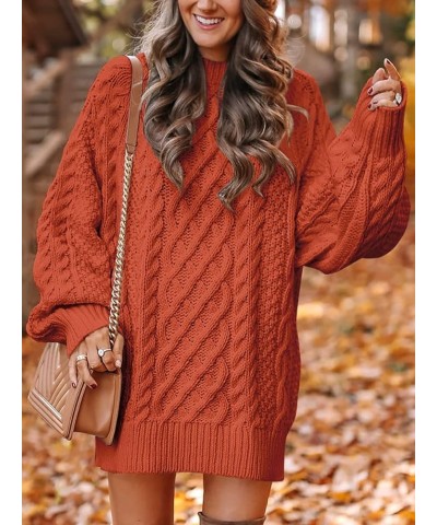 Women 2023 Fall Crewneck Long Sleeve Oversized Cable Knit Chunky Pullover Short Sweater Dresses Rust $23.65 Sweaters