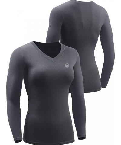 Women's 3 Pack Compression Shirts Long Sleeve Yoga Athletic Running T Shirt V-neck: Black/Grey/Red,3 Pack $13.11 Activewear