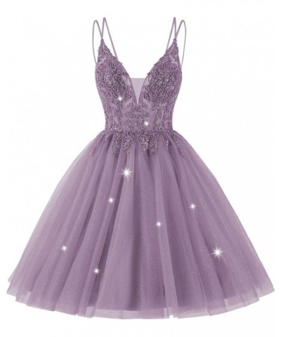 Sparkly Tulle Homecoming Dresses for Teens Short Spaghetti Straps Beaded Cocktail Gowns CM115 Wisteria $31.68 Dresses