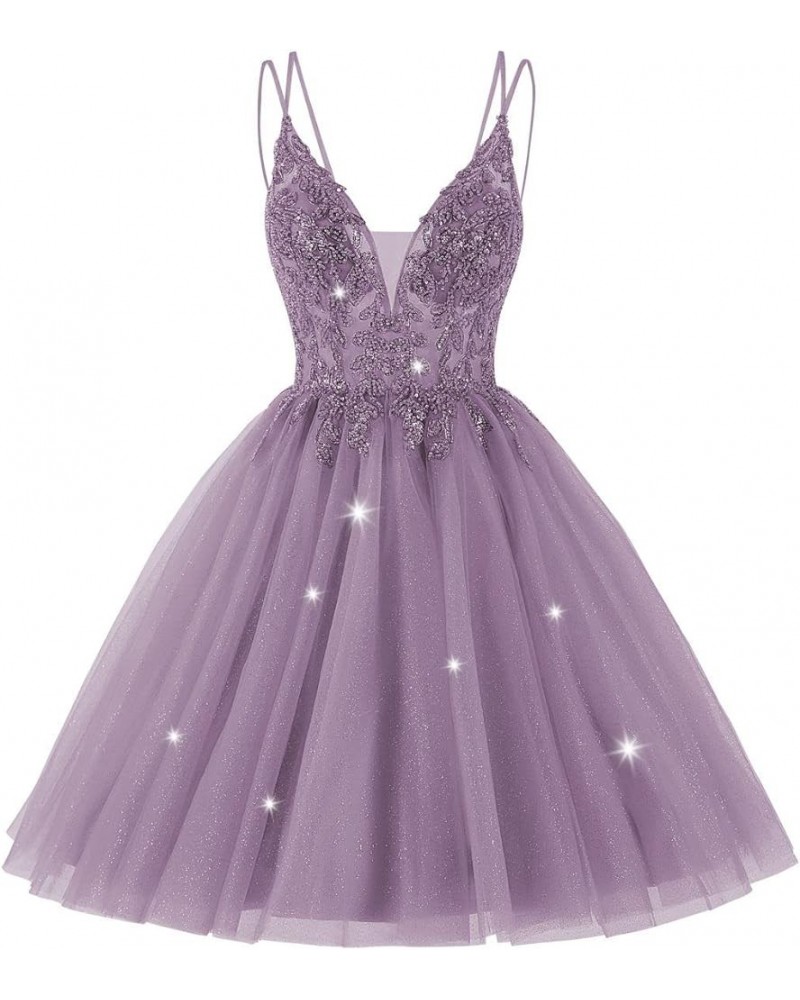 Sparkly Tulle Homecoming Dresses for Teens Short Spaghetti Straps Beaded Cocktail Gowns CM115 Wisteria $31.68 Dresses