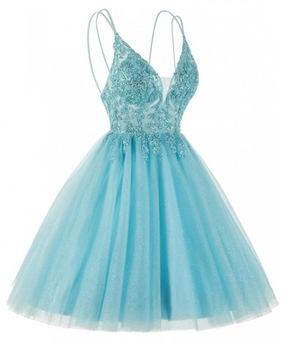 Sparkly Tulle Homecoming Dresses for Teens Short Spaghetti Straps Beaded Cocktail Gowns CM115 Wisteria $31.68 Dresses