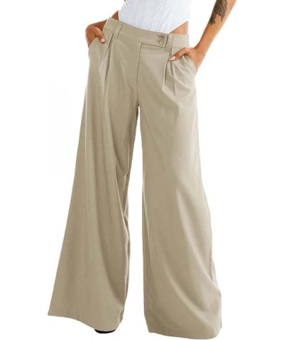 Women's Pleated Dress Pants High Waisted Wide Leg Work Office Casual Trousers with Pockets Khaiki $24.35 Pants