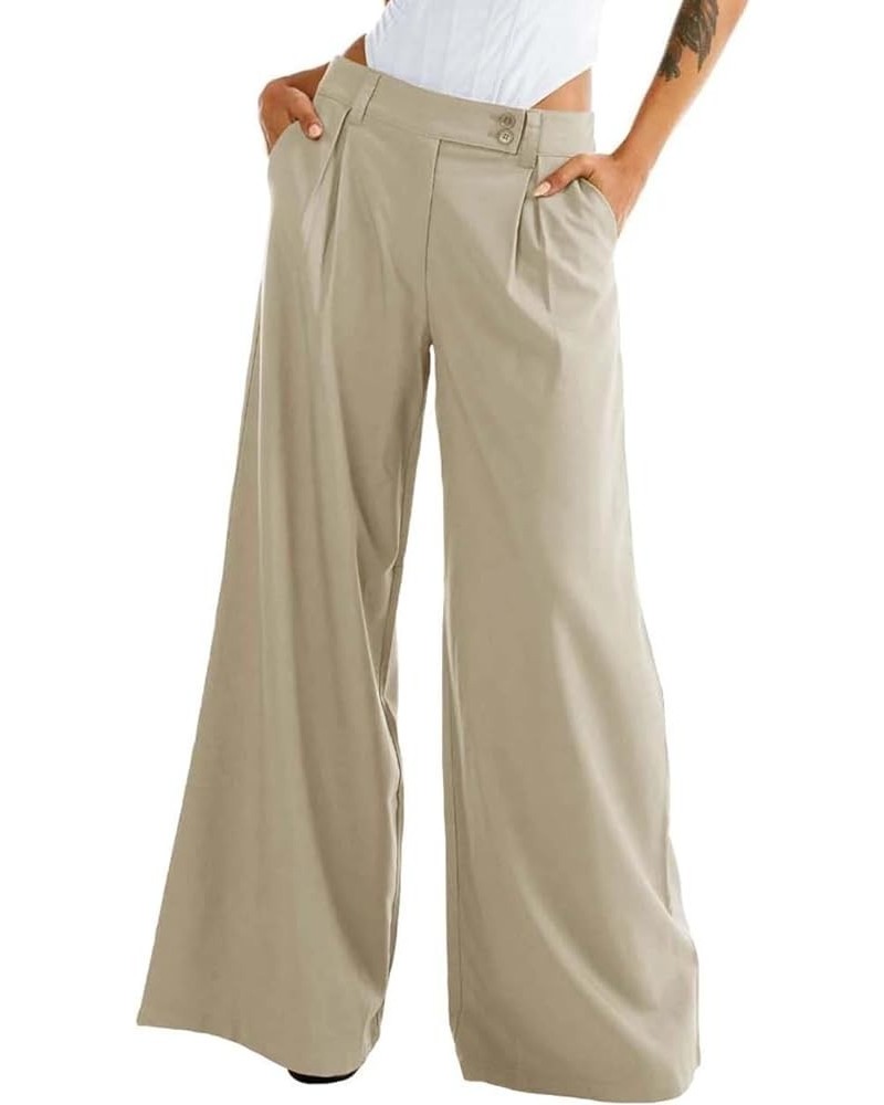 Women's Pleated Dress Pants High Waisted Wide Leg Work Office Casual Trousers with Pockets Khaiki $24.35 Pants