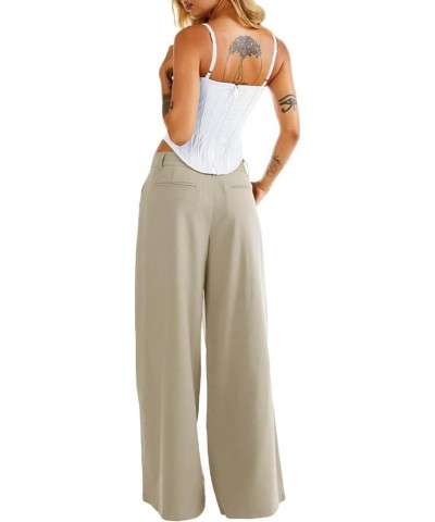 Women's Pleated Dress Pants High Waisted Wide Leg Work Office Casual Trousers with Pockets Khaiki $24.35 Pants