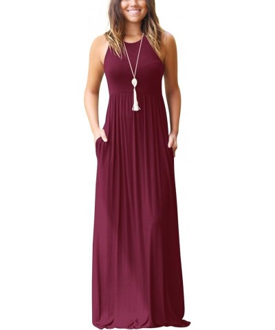 Women's Sleeveless Racerback Loose Plain Maxi Dresses Casual Long Dresses with Pockets Wine Red $19.24 Dresses