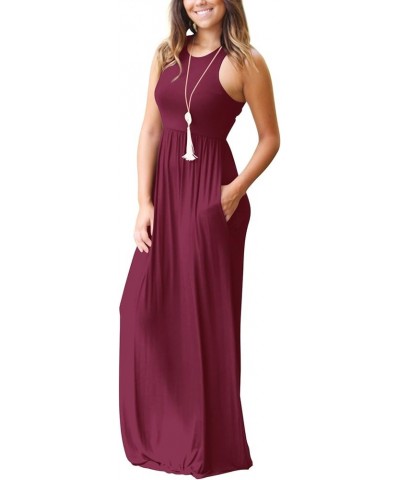 Women's Sleeveless Racerback Loose Plain Maxi Dresses Casual Long Dresses with Pockets Wine Red $19.24 Dresses