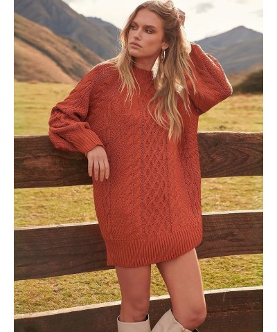 Women 2023 Fall Crewneck Long Sleeve Oversized Cable Knit Chunky Pullover Short Sweater Dresses Rust $23.65 Sweaters