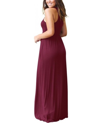 Women's Sleeveless Racerback Loose Plain Maxi Dresses Casual Long Dresses with Pockets Wine Red $19.24 Dresses