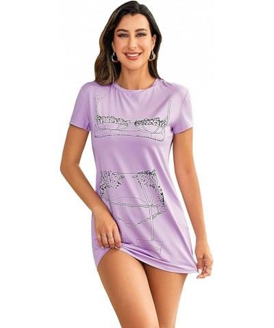 Women's Funny Lingerie Nightgown Cute Print Tshirt Sleepdress Lilac Purple $8.99 Sleep & Lounge