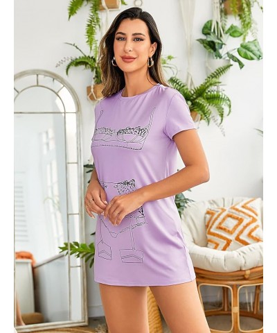 Women's Funny Lingerie Nightgown Cute Print Tshirt Sleepdress Lilac Purple $8.99 Sleep & Lounge