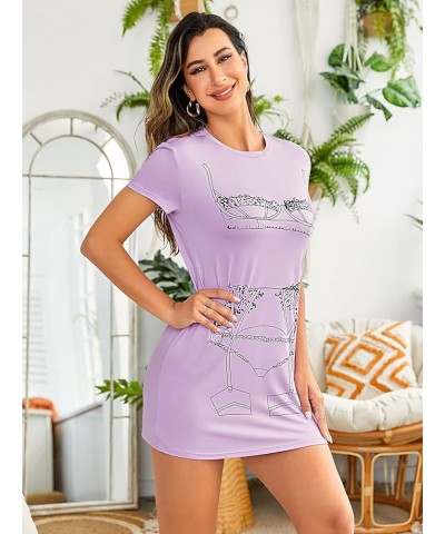 Women's Funny Lingerie Nightgown Cute Print Tshirt Sleepdress Lilac Purple $8.99 Sleep & Lounge