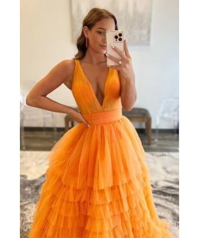 Tiered Tulle Prom Dresses for Women Long V Neck Ball Gown Ruffle Layered Formal Evening Dress Dusty Rose $35.52 Dresses