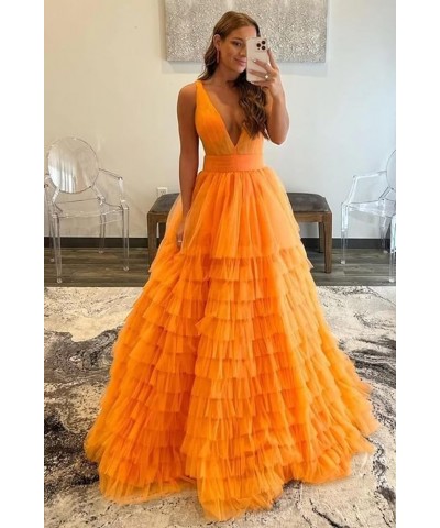 Tiered Tulle Prom Dresses for Women Long V Neck Ball Gown Ruffle Layered Formal Evening Dress Dusty Rose $35.52 Dresses