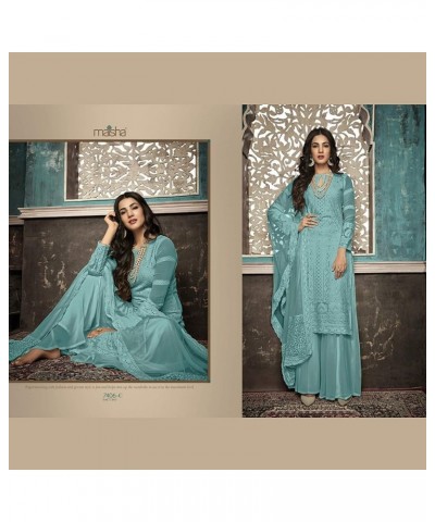 Indian Salwar Kameez Suit Ready To Wear Traditional Faux Georgette Plazzo Dress For Women Sky Blue $31.20 Dresses