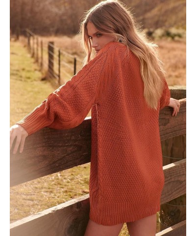 Women 2023 Fall Crewneck Long Sleeve Oversized Cable Knit Chunky Pullover Short Sweater Dresses Rust $23.65 Sweaters