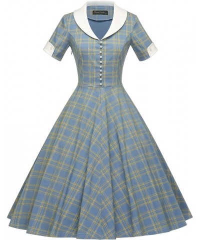 Womens 1950s Cape Collar Vintage Swing Stretchy Dresses Blue $22.05 Others