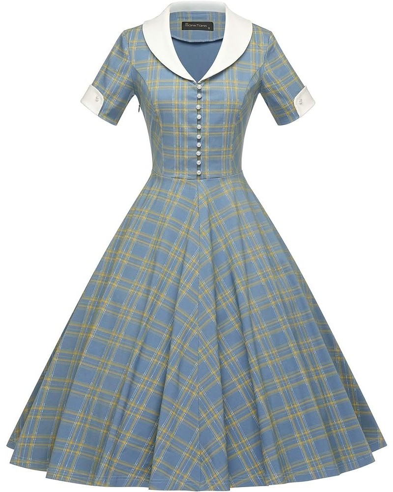 Womens 1950s Cape Collar Vintage Swing Stretchy Dresses Blue $22.05 Others