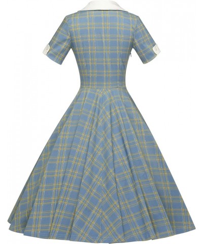 Womens 1950s Cape Collar Vintage Swing Stretchy Dresses Blue $22.05 Others