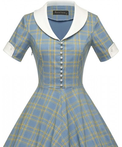 Womens 1950s Cape Collar Vintage Swing Stretchy Dresses Blue $22.05 Others