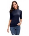 Women Sleeveless/Short Sleeve Mock Turtleneck Basic Slim Fit Tunic Tank Tops. 39937 Dark Blue $13.92 Underwear