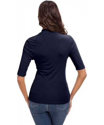 Women Sleeveless/Short Sleeve Mock Turtleneck Basic Slim Fit Tunic Tank Tops. 39937 Dark Blue $13.92 Underwear