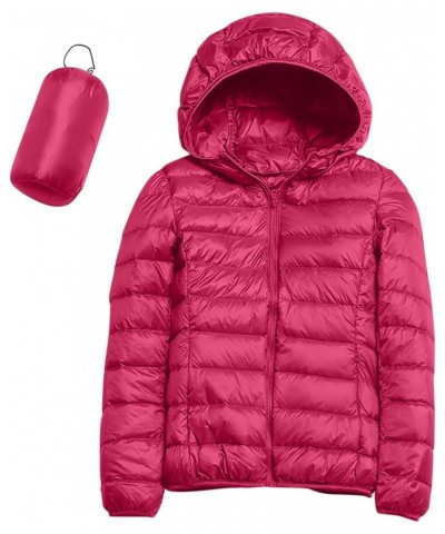 Women's Hooded Jacket Packable Ultra Light Weight Short Down Jacket Full-Zip Quilted Winter Coat Warm Puffer Jacket Hot Pink ...