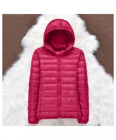 Women's Hooded Jacket Packable Ultra Light Weight Short Down Jacket Full-Zip Quilted Winter Coat Warm Puffer Jacket Hot Pink ...