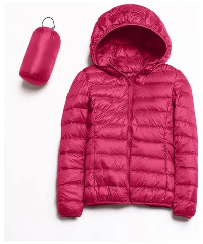 Women's Hooded Jacket Packable Ultra Light Weight Short Down Jacket Full-Zip Quilted Winter Coat Warm Puffer Jacket Hot Pink ...