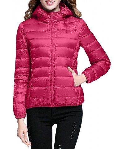 Women's Hooded Jacket Packable Ultra Light Weight Short Down Jacket Full-Zip Quilted Winter Coat Warm Puffer Jacket Hot Pink ...