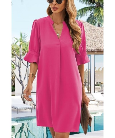 Womens Casual Dresses Short Sleeve V-Neck Dress Summer Dresses for Women 2024 B-rose Pink $18.86 Dresses