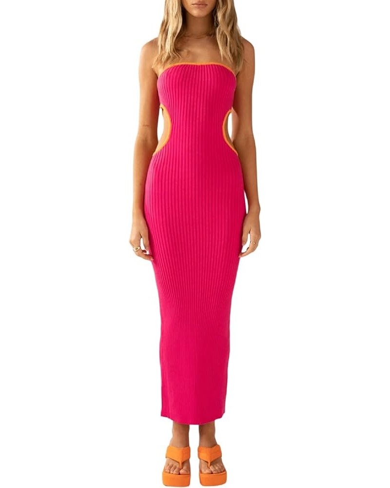 Women Sexy Strapless Maxi Tube Dress Off Shoulder Bodycon Long Dress Cut Out Open Back Party Dress Y2K Clubwear T-rose Red $1...