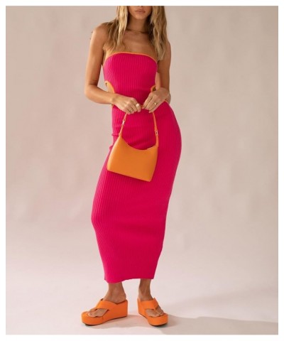 Women Sexy Strapless Maxi Tube Dress Off Shoulder Bodycon Long Dress Cut Out Open Back Party Dress Y2K Clubwear T-rose Red $1...