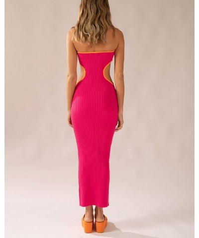 Women Sexy Strapless Maxi Tube Dress Off Shoulder Bodycon Long Dress Cut Out Open Back Party Dress Y2K Clubwear T-rose Red $1...