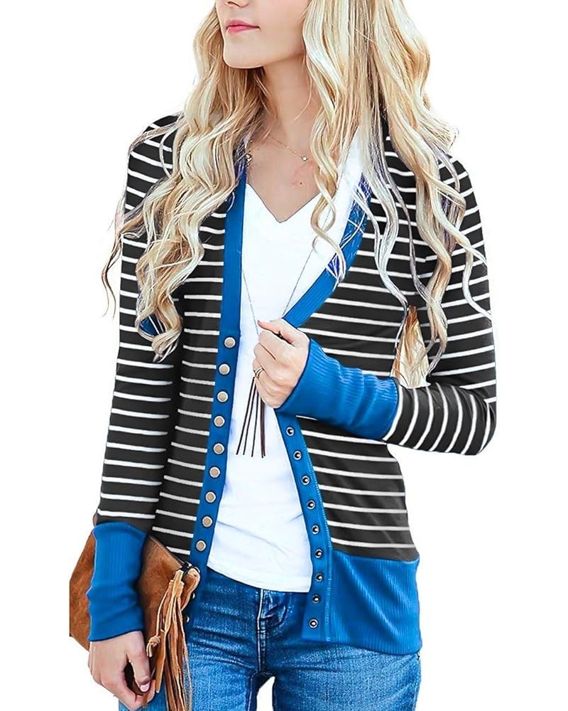 Women's Button Down Cardigan Long Sleeve Tops Shirts Outwear Solid Knit Ribbed Open Front Cardigan Sweaters Blue $16.10 Sweaters