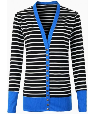 Women's Button Down Cardigan Long Sleeve Tops Shirts Outwear Solid Knit Ribbed Open Front Cardigan Sweaters Blue $16.10 Sweaters