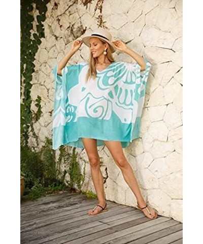 Womens Short Beach Swimsuit Cover Up Loose Caftan Poncho Beach Tunic Dress White/Red $22.24 Swimsuits